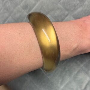 Vintage Plastic Bangle Bracelet, Clear, Gold, Assymetrical, Retro, Boho